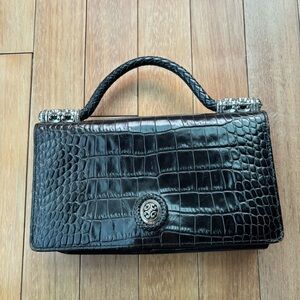 Brighton Black Croc-Embossed Top Handle Clutch/Wallet